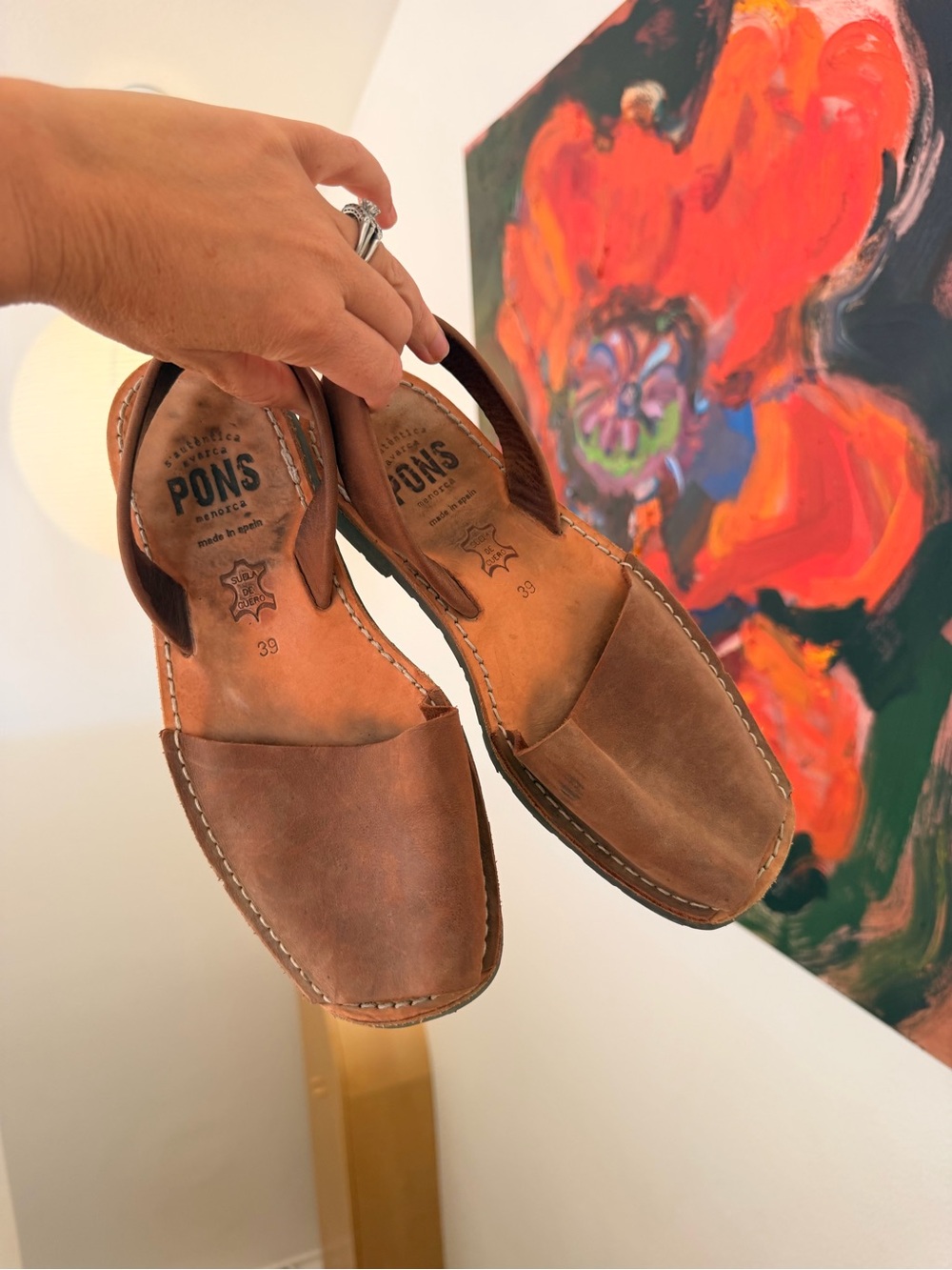 PONS Avarcas Menorca Leather Sandals – Tan Brown – Size 39